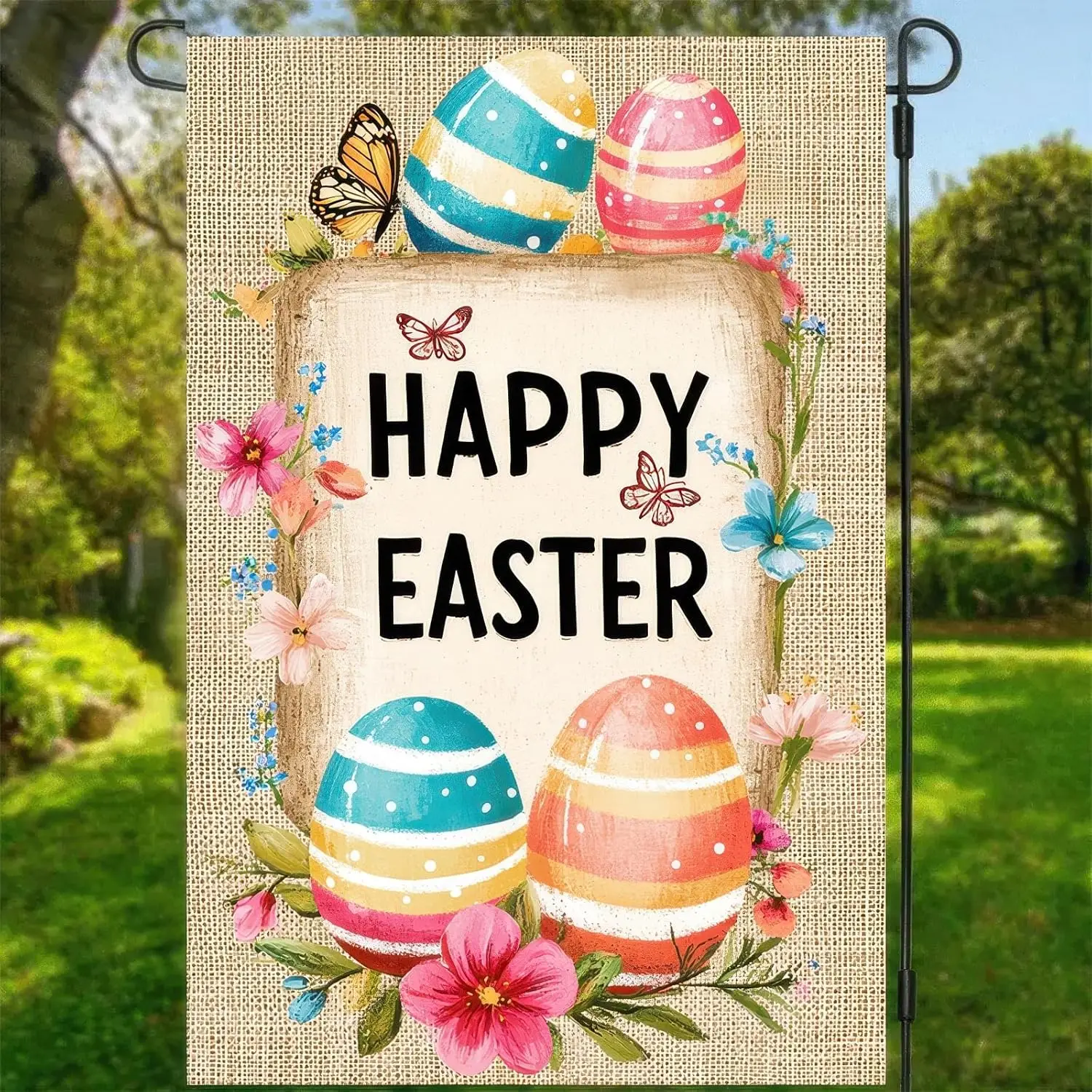 Easter Garden Flag 12x18 Vertical Double Sided Seasonal Easter Egg Garden Flag Sign Happy Easter Outdoor Outside Home Decora SSL
