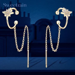 925 Sterling Silver Ear Cuff Earrings Chain for Women Full Moissanite Drop Dangle Ear Stud Star Crawler Wrap Earrings Jewelry