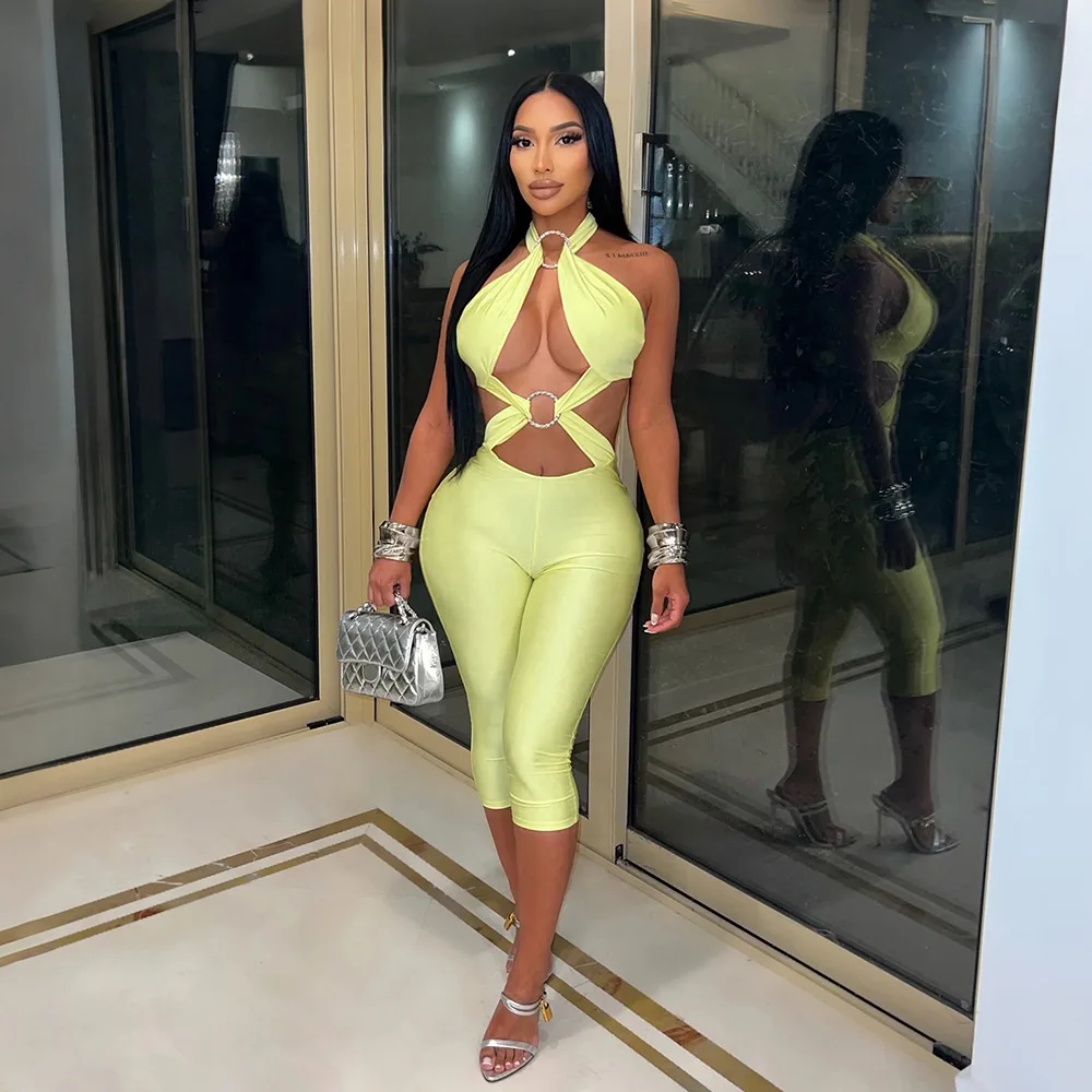 Cy902521 New Halter-neck, Backless, Solid-color Jumpsuit For Women, Fashionable, Erotogenic And Figure-hugging Sexy Beach Luxury