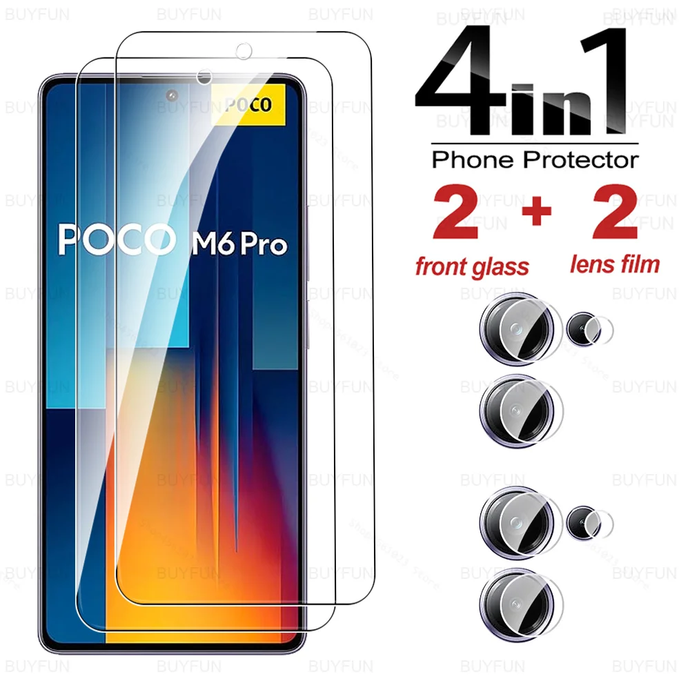 4in1 Screen Protector Tempered Glass For Xiaomi Poco M6 Pro 4G Case Lens Protective Glass PocoM6 M 6 Pro Little M6Pro PocoM6Pro