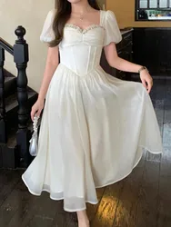 Summer Elegant and Chic Women Fashion Party Dress Vintage Casual A-Line Chiffon Birthday Prom Wedding Vestidos Female Robe