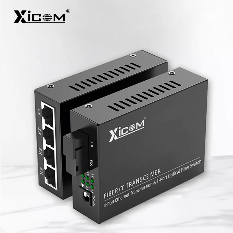 Single Fiber Converter 10/100M 1310/1550nm 25KM Optical Fiber Media Converter 1 Fiber Port 4 RJ45 Port Simplex Fiber Transceiver