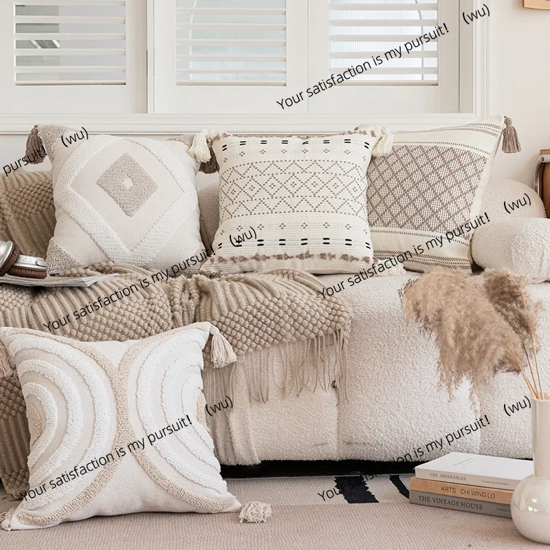 

Nordic style ins throw pillow household simple sofa with fringed cushion small square tufted pillow cover pillow core