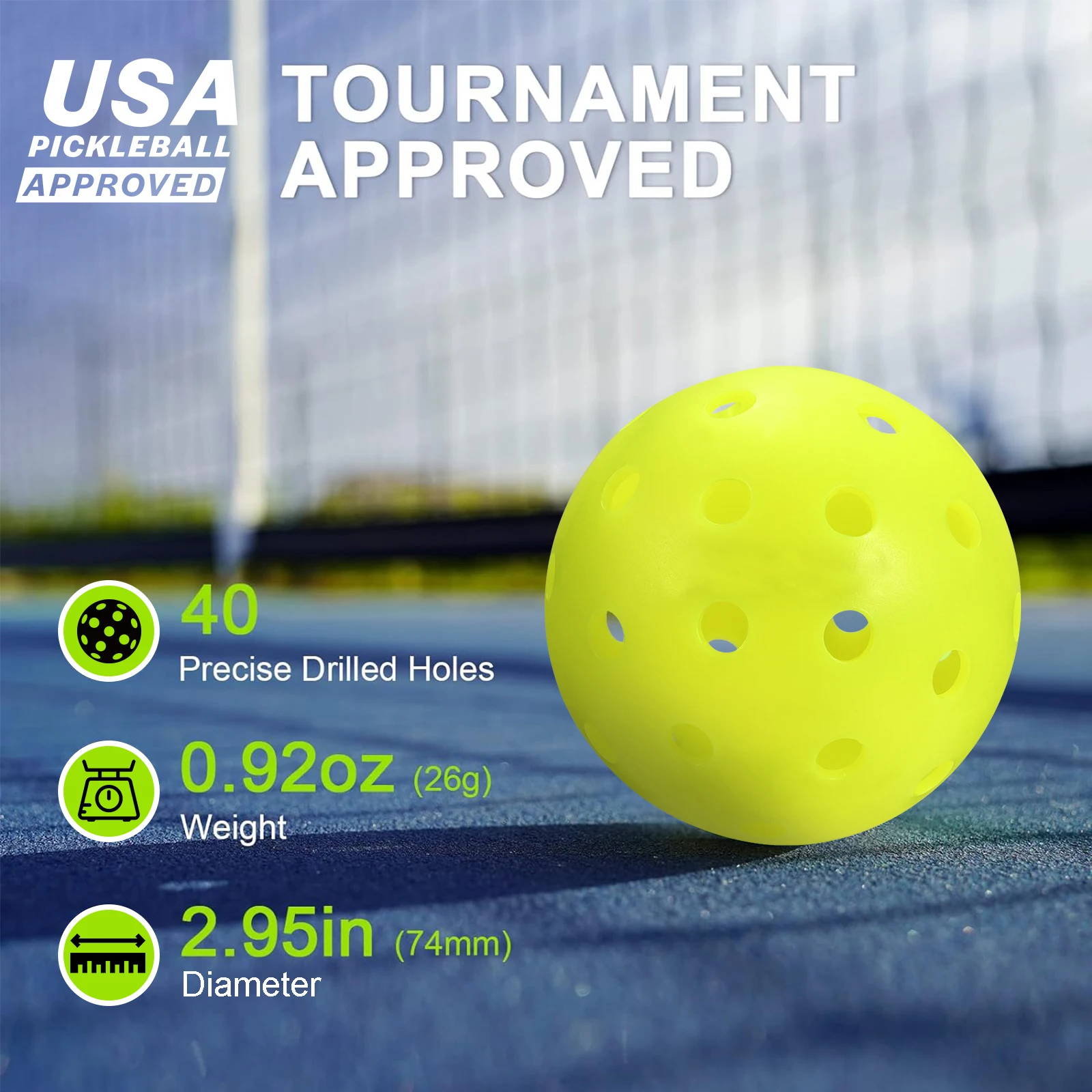 INSUM Outdoor Pickleball Balls 4 Pack 40 Holes High Performance Durable Pickleballs for Training & Tournament Play