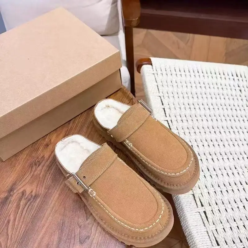 2026 Neue Winter-Hausschuhe aus Schafwolle mit integrierter, dicker Sohle für Damen, Retro-Zehenwickel-Müller-Schuhe für den Außenbereich – Detail 9