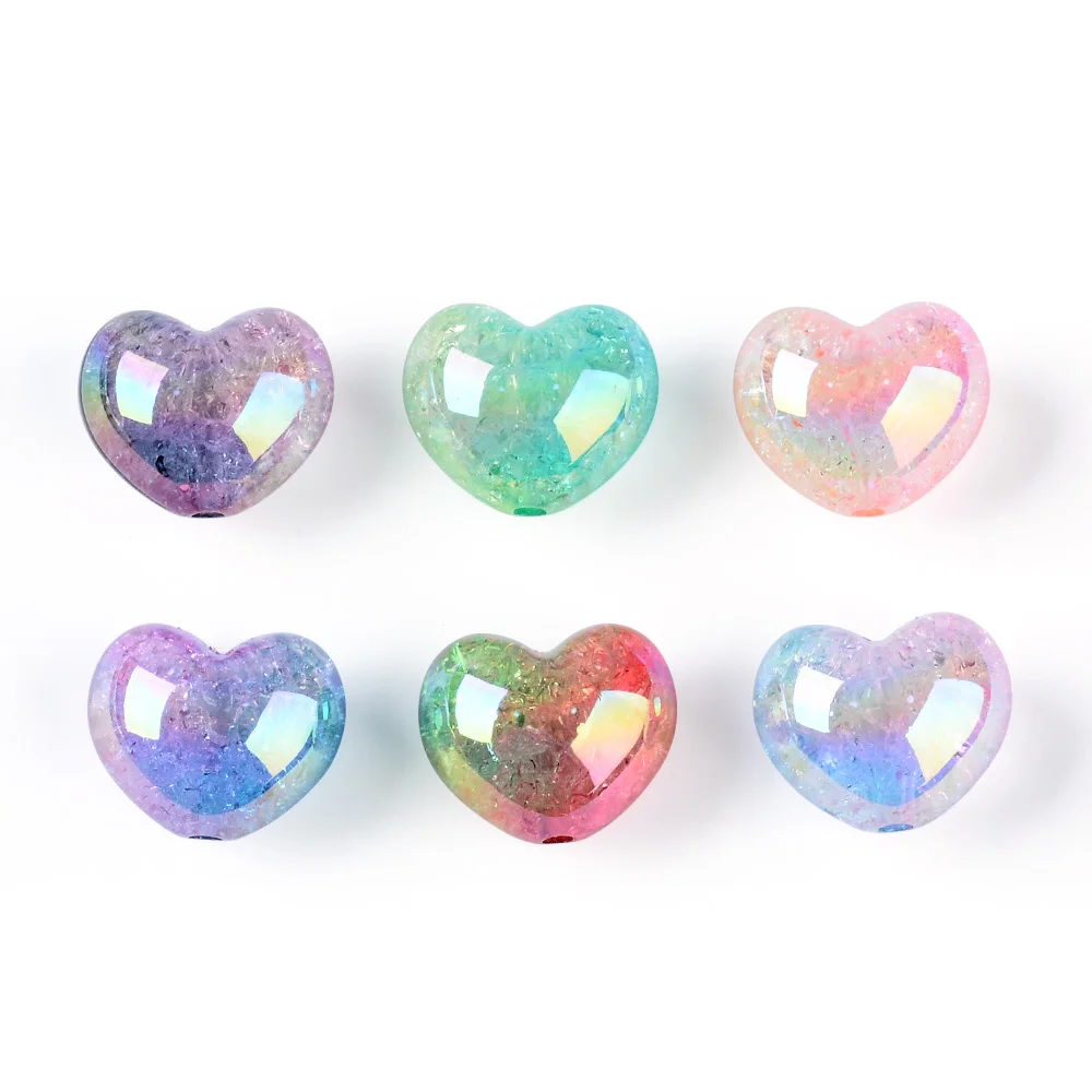 22.5mm 12PCS Gradient Multicolor Big Heart Vertical Hole Resin ABS Loose Beads for Jewelry Making and Decoration DIY Accessories