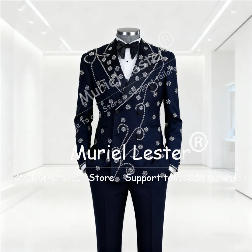 

Роскошные мужские костюмы с бусинами, остроконечные лацканы, смокинги для жениха, комплекты для свадьбы, выпускного вечера, пиджаки, брюки, комплект из 2 предметов, trajes elegante para hombres