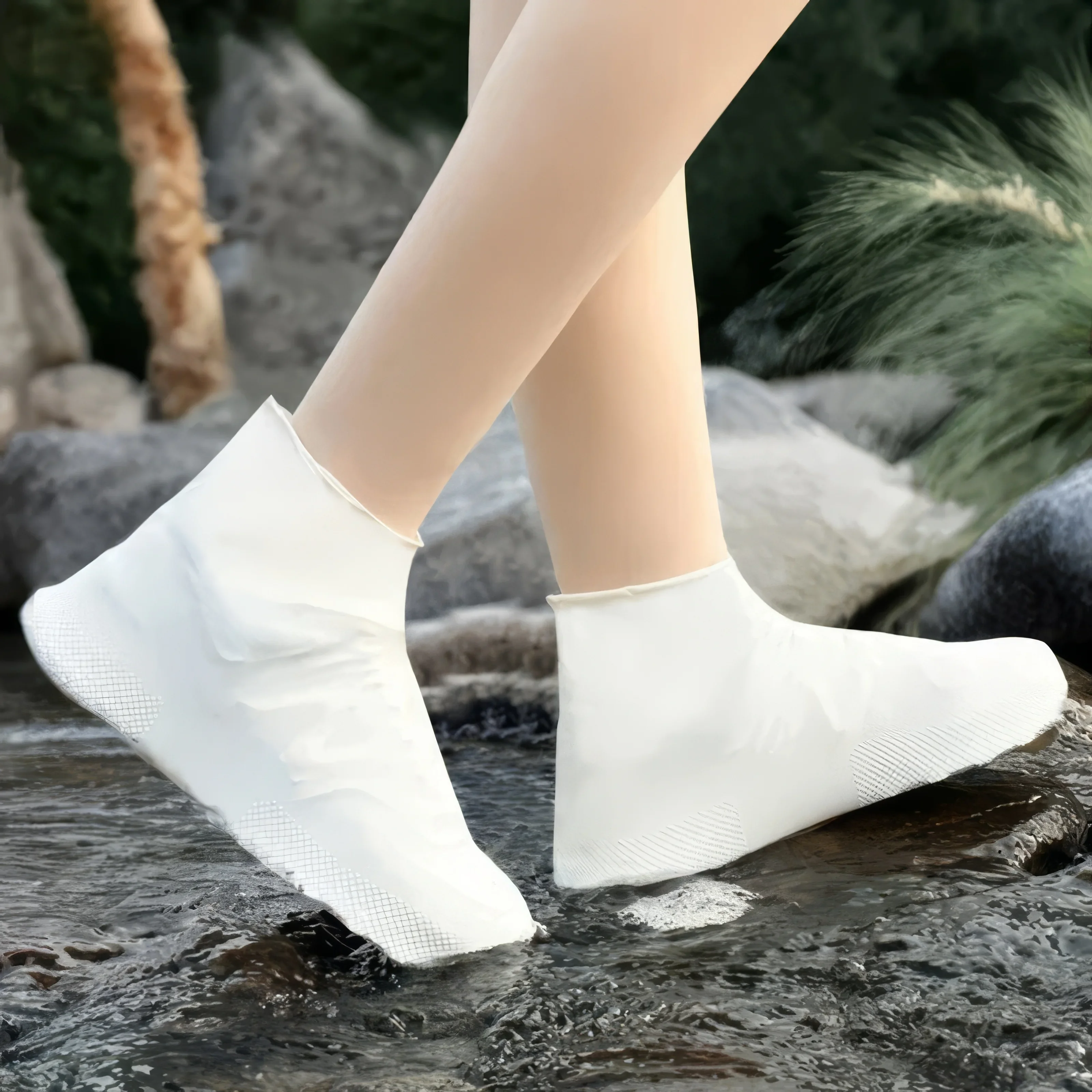 1 Pair of Black/white Latex Rain Boots Waterproof Shoe Covers, Reusable, Easy To Clean, Suitable for Rainy and Rainy Seasons