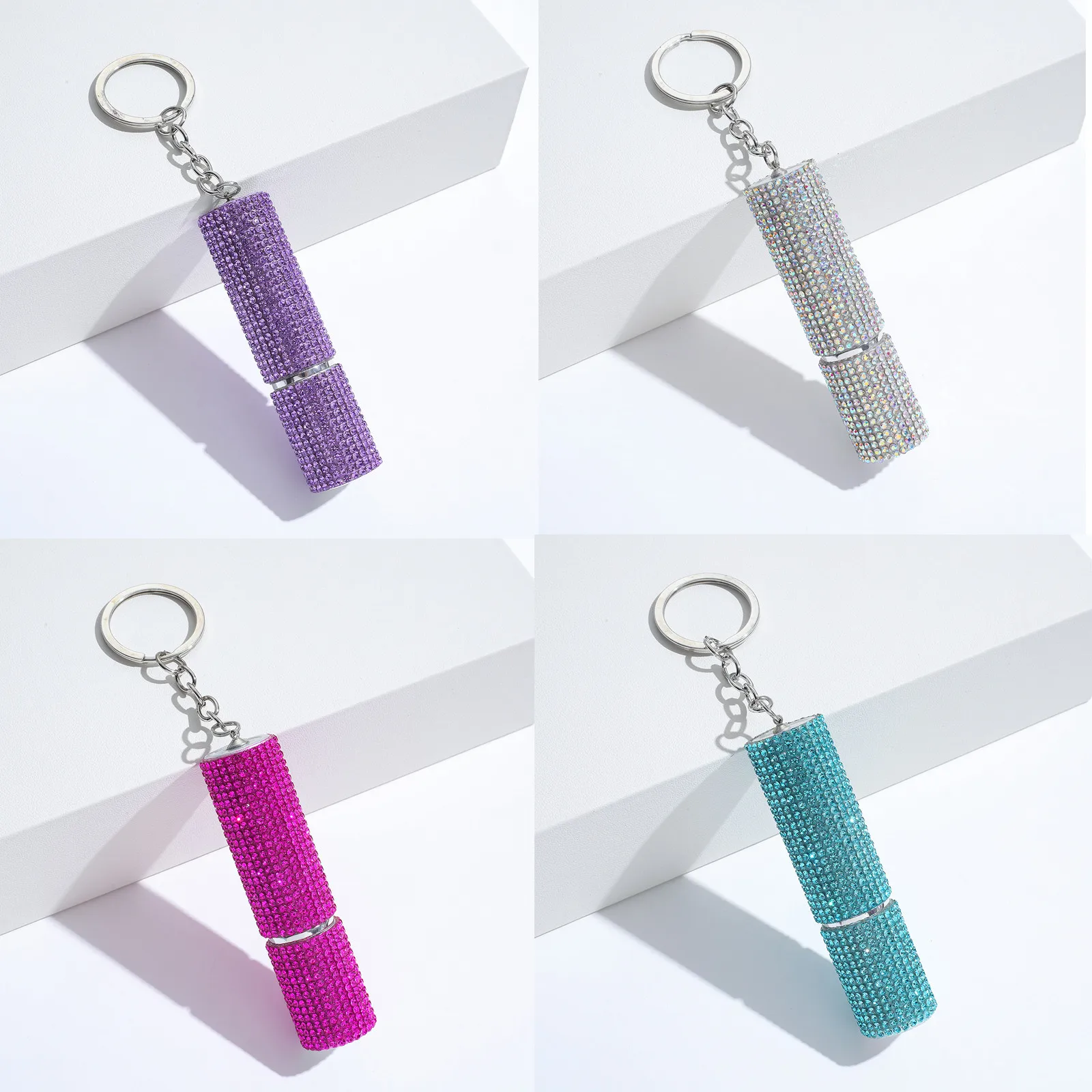 Diamond-encrusted Creative Hot-selling Girls Solid Color Perfume Bottle Keychain Exquisite Portable Push-type Bottle