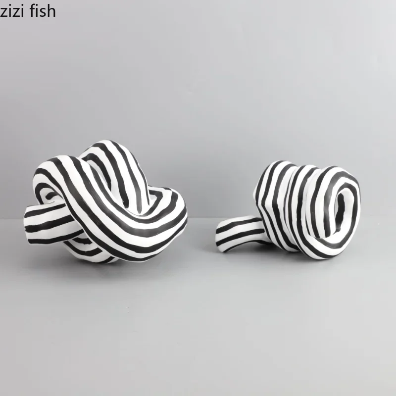 

Black and White Stripes Knotted Resin Ornaments Home Decoration Accessories Tabletop Statue Sculpture Crafts Figurines Gift