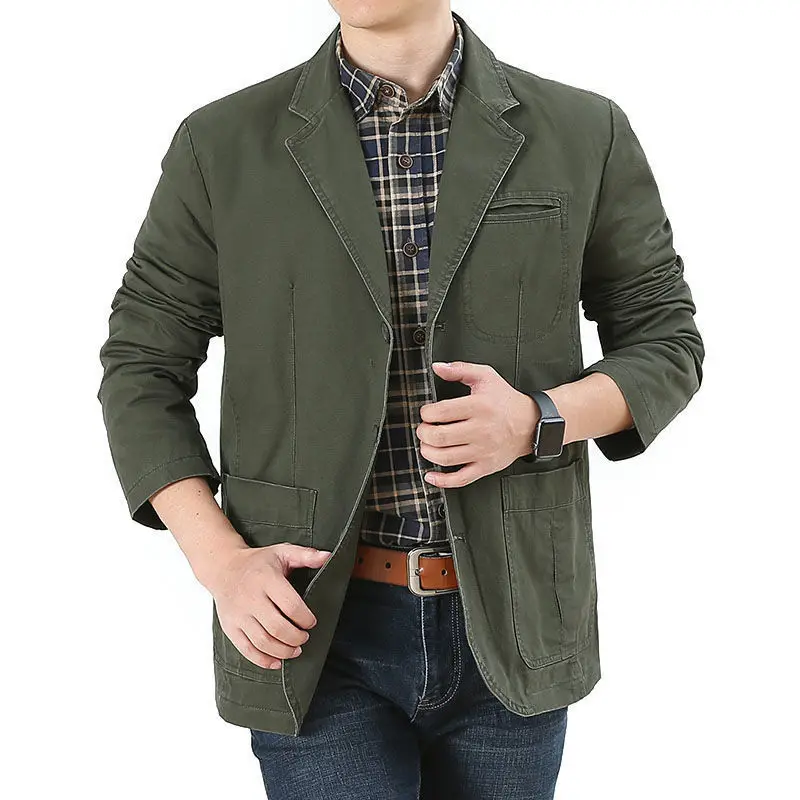 

1-A187 Casual Suit Men's Cotton Jacket Fatty Suit Men's Middle-aged Loose plus size Spring and Autumn Small Suit Clip