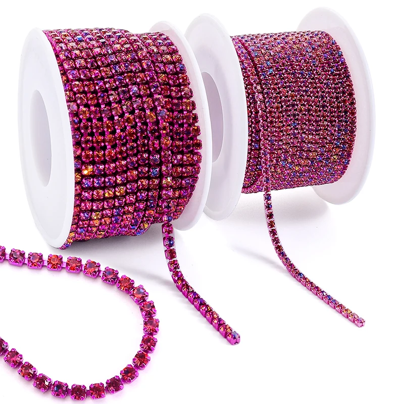 QIAO 10 Farben Magic Volcano 5yd 10yd/Rolle Strass-Besatz Kette Strass Dekorative Applikation Kristall-Verzierungen für Handarbeiten – Detail 6