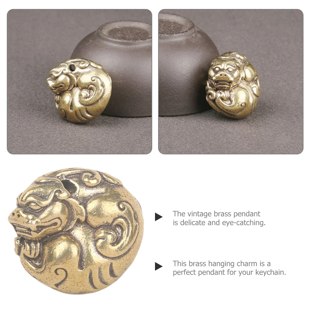 

Pixiu Holding Ball Charm Keychain Decorative Pendant Vintage Animal Shape Brass Hanging Ornament Lightweight Portable DIY