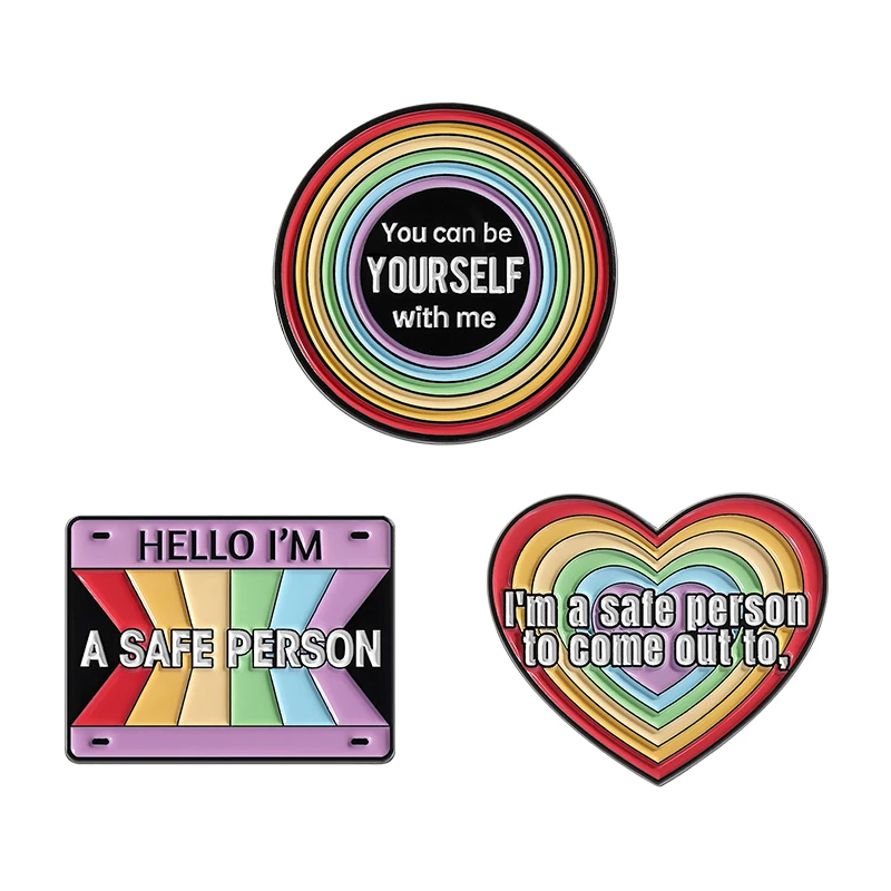 

LGBT Rainbow Badge You Can Be Yourself With Me Enamel Pins Custom Hello I'm A Safe Person Metal Brooch Lapel Badge Jewelry Gift
