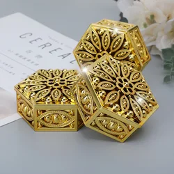 Hexagon Creative Plastic Candy Box Wedding Vintage Candy Boxes Chocolate Gift Treat Boxes Party Favor Hollow Gold Silver Box