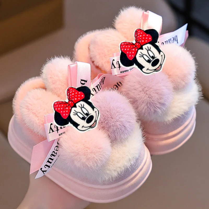 

Disney Mickey Mouse Baby Cotton Slippers Winter Cute Cartoon Boy Girl Indoor Warm Home Casual Shoes kids Non-slip Cotton Shoes