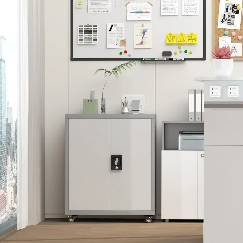 Rolling Metal Tool Cabinet - Lockable Garage Storage w/Doors & Adjustable Shelves"