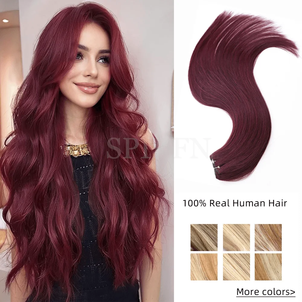 

Бордовый красный уток человеческих волос 12 "-24" Натуральные прямые утки Наращивание волос Пришитые наращивание волос Пучки волос Утки 50 г