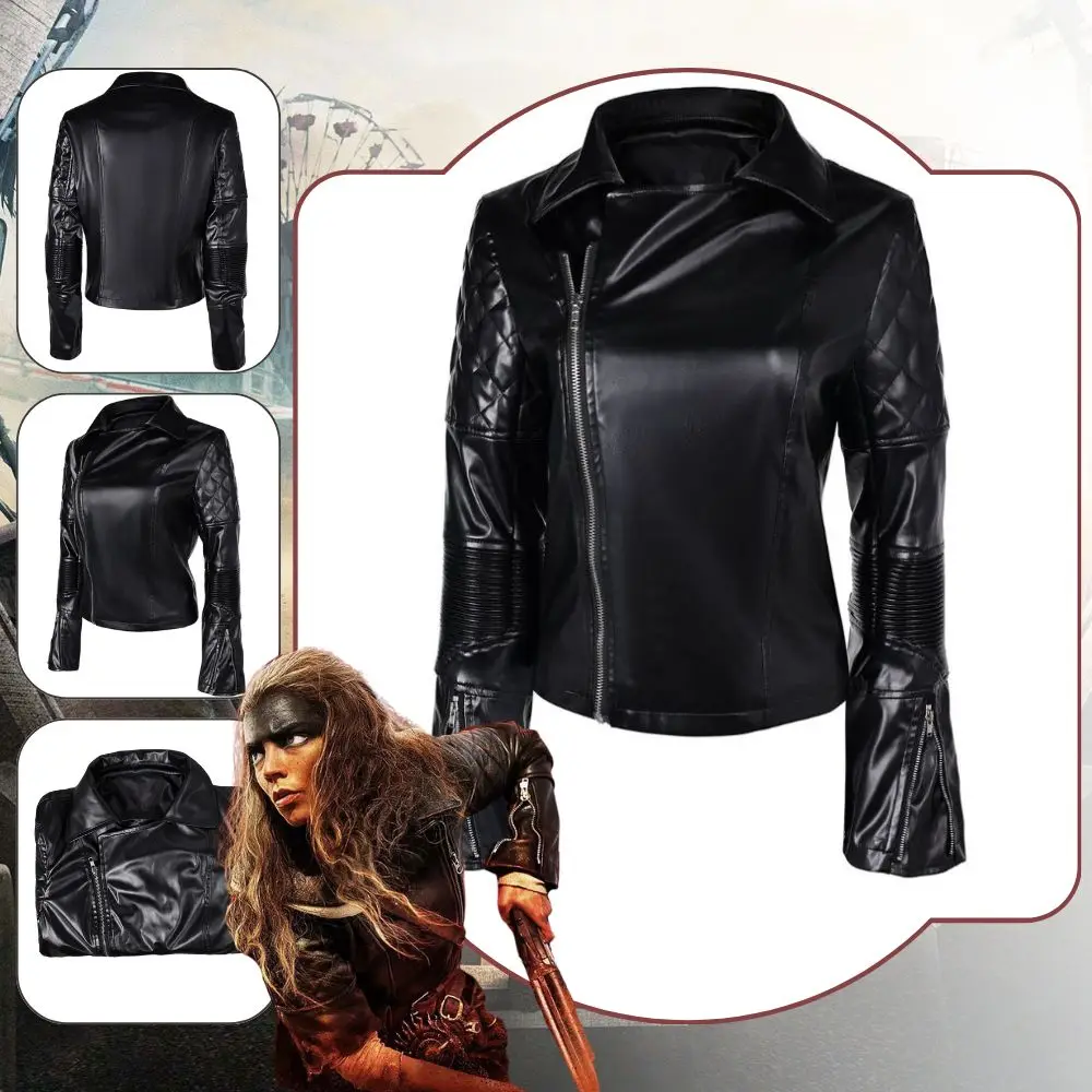 Furiosa Cosplay Mad Cos Max Costume Disguise for Adult Women Leather Black Jacket Fantasy Suit Halloween Carnival Party Clothes