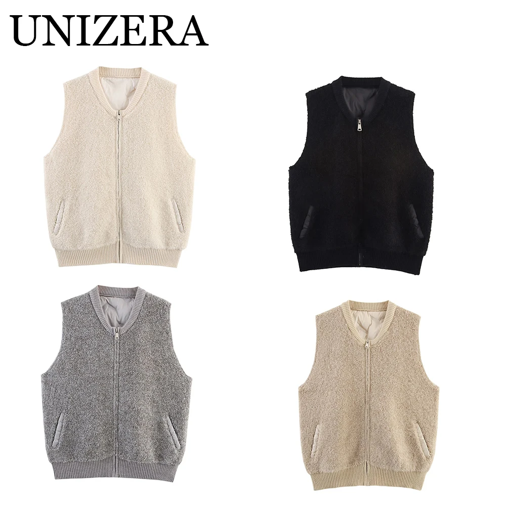 

New French retro sleeveless top women's autumn and winter patchwork towel needle baseball zipper sleeveless vest