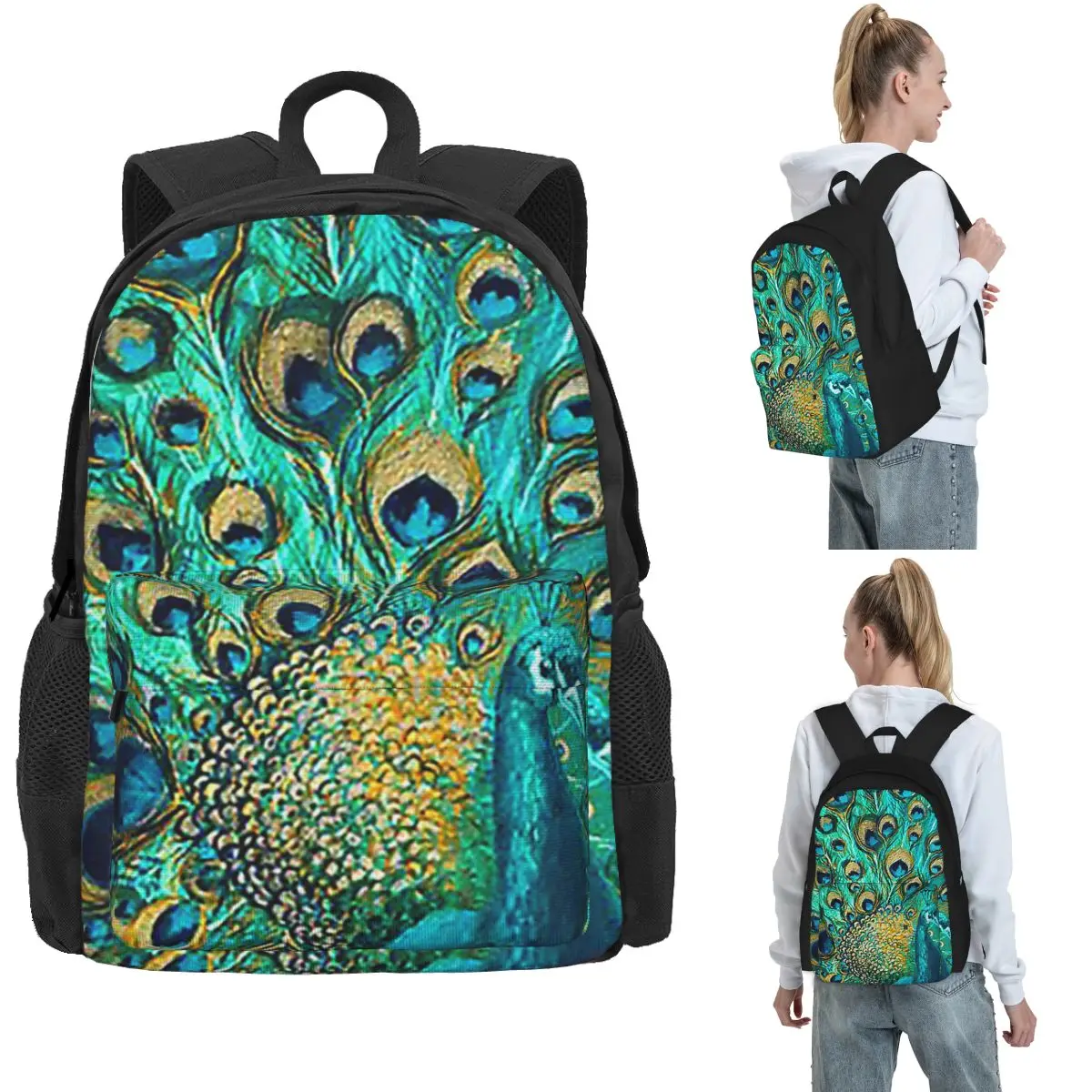 Peacock Feathers  Backpack Hot Sale Daypack Large Capacity Children BookBag School Bag Shoulder Bags for Men Women