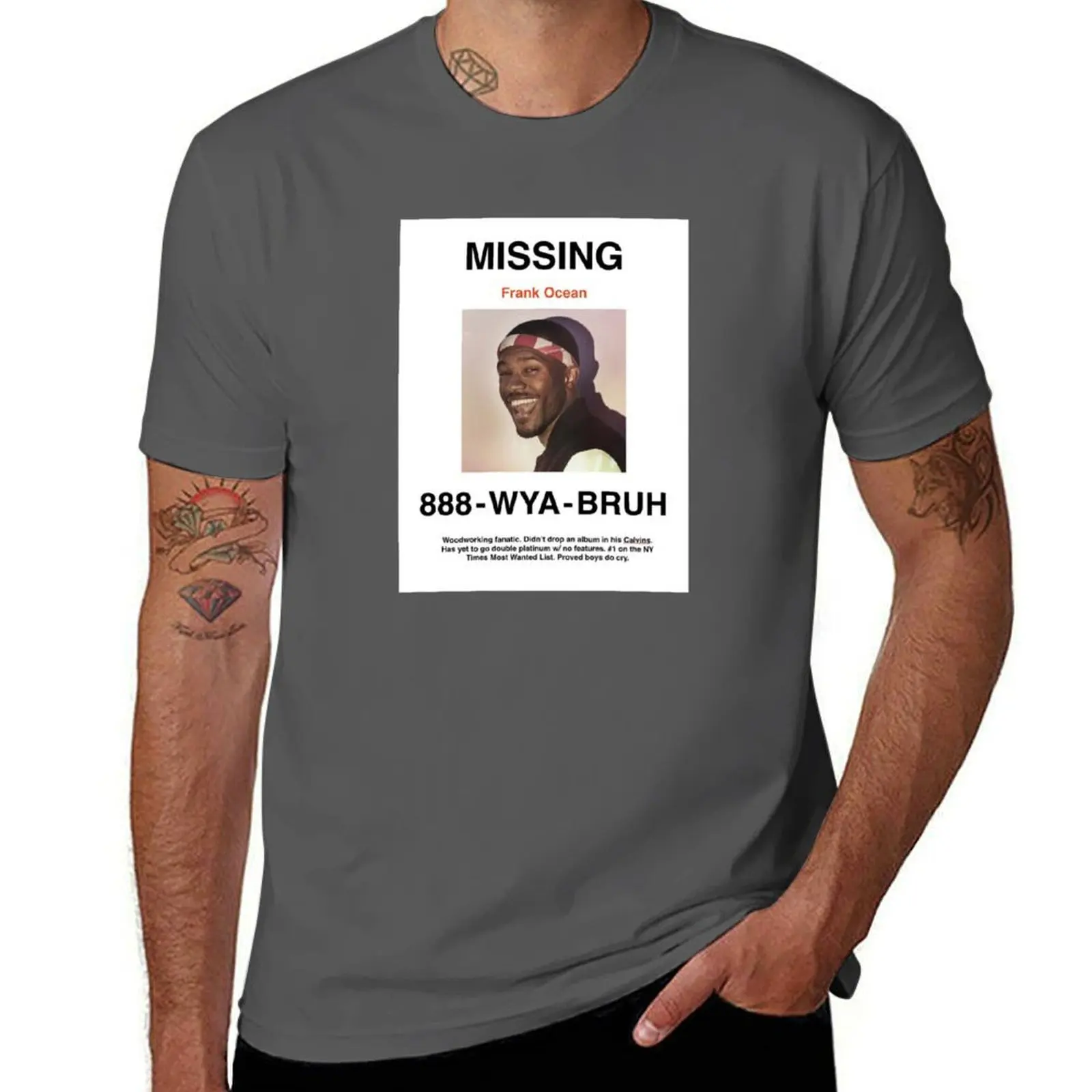 

Frank Ocean Missing Poster T-Shirt cotton graphic tees quick drying black t-shirts for men