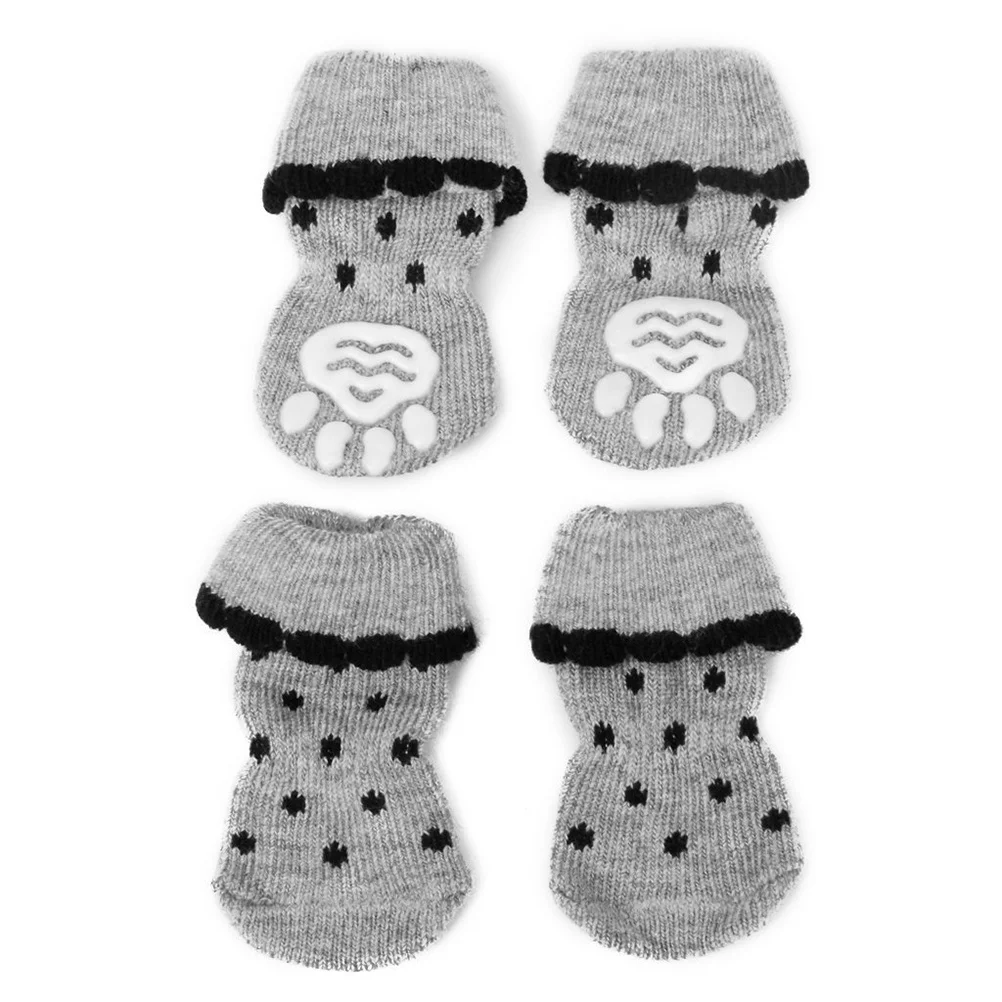 

4Pcs Pet Socks Non Slip Rubber Pattern Cotton Grey Black White Size Snow Ice Protection Dog Cat Non Pet Socks