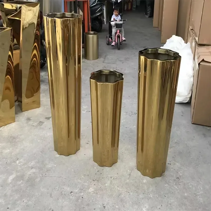 Large Tall Stainless Steel Floor to Ceiling Vase Deep Garden Planting Pot for Wedding Home Decoration