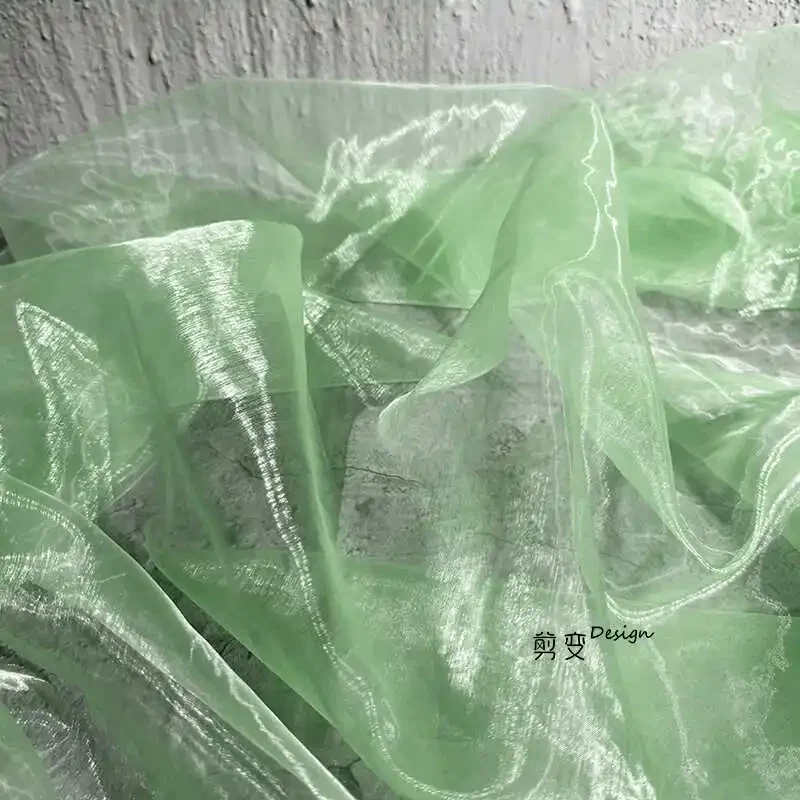 

Antique bud green Hanfu Eugen yarn water bright mesh yarn skirt designer fabric, handmade DIY gift clothing fabric