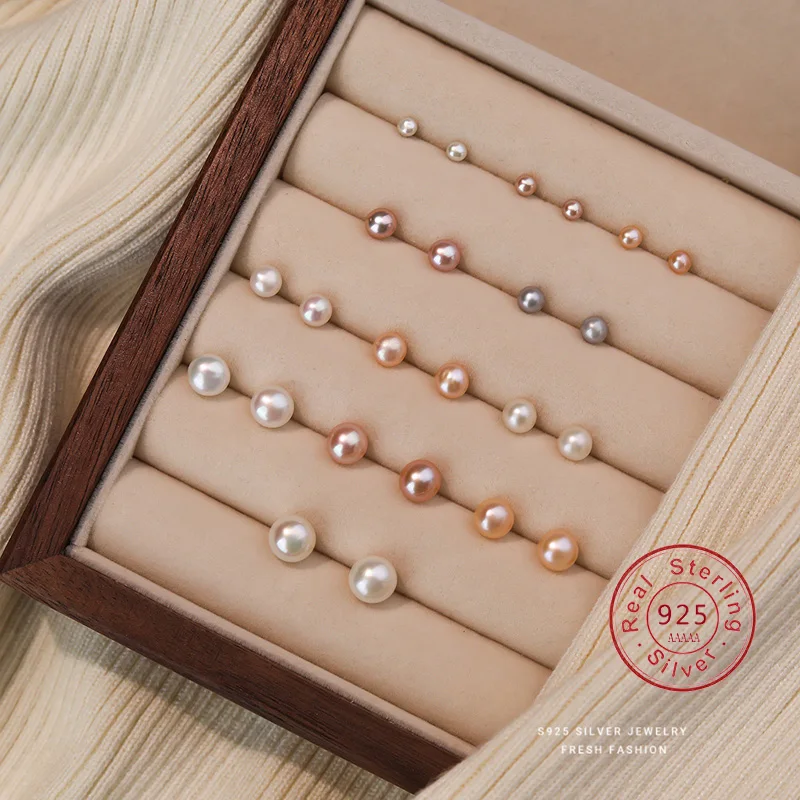 

Простые женские серьги из чистого серебра 925 пробы с натуральным пресноводным маленьким круглым жемчугом, серьги для женщин, обещанные свадебные украшения