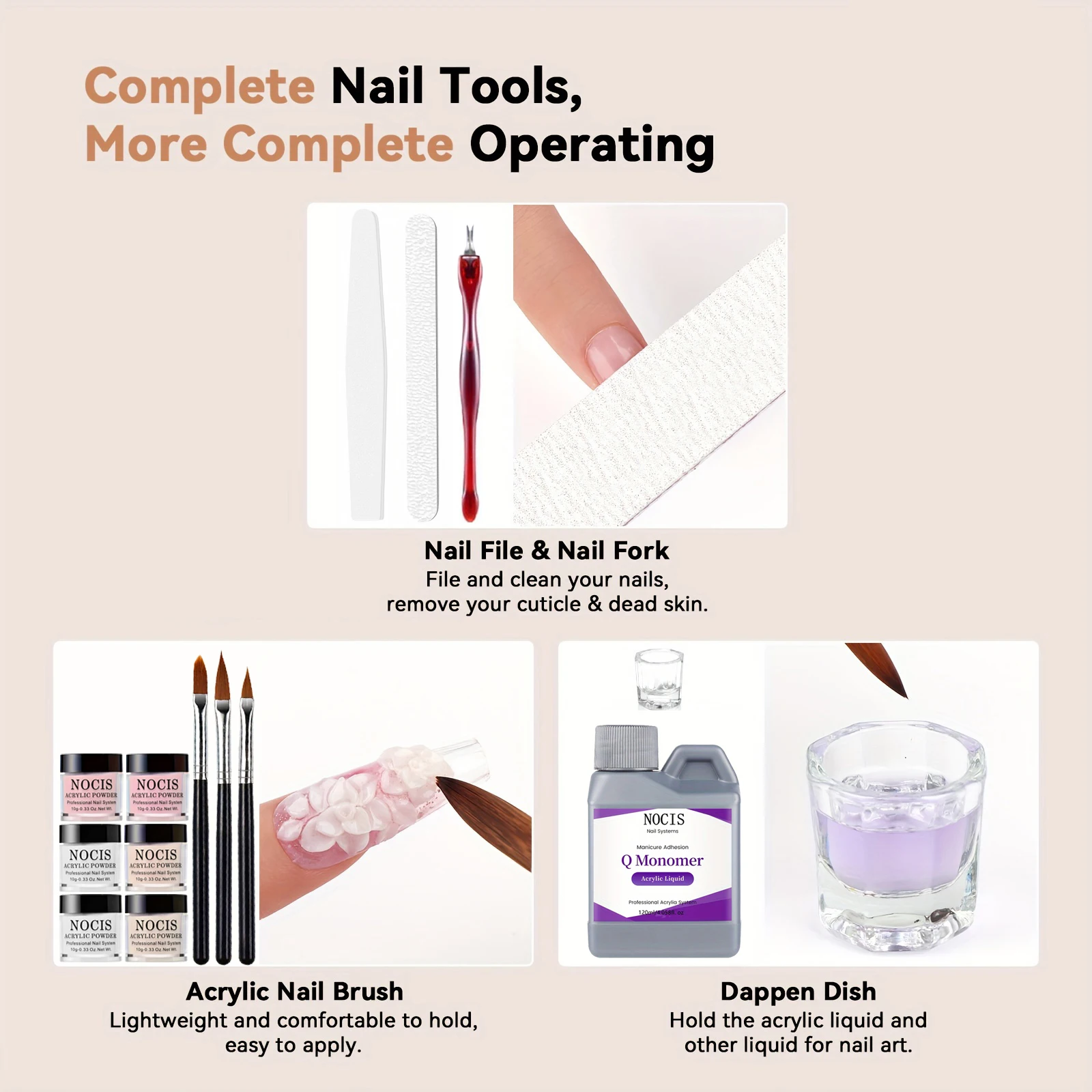 Set per unghie in acrilico: polvere nuda rosa trasparente, soluzione non ingiallimenta, detergente per pennelli e strumenti professionali per nail art per Salo