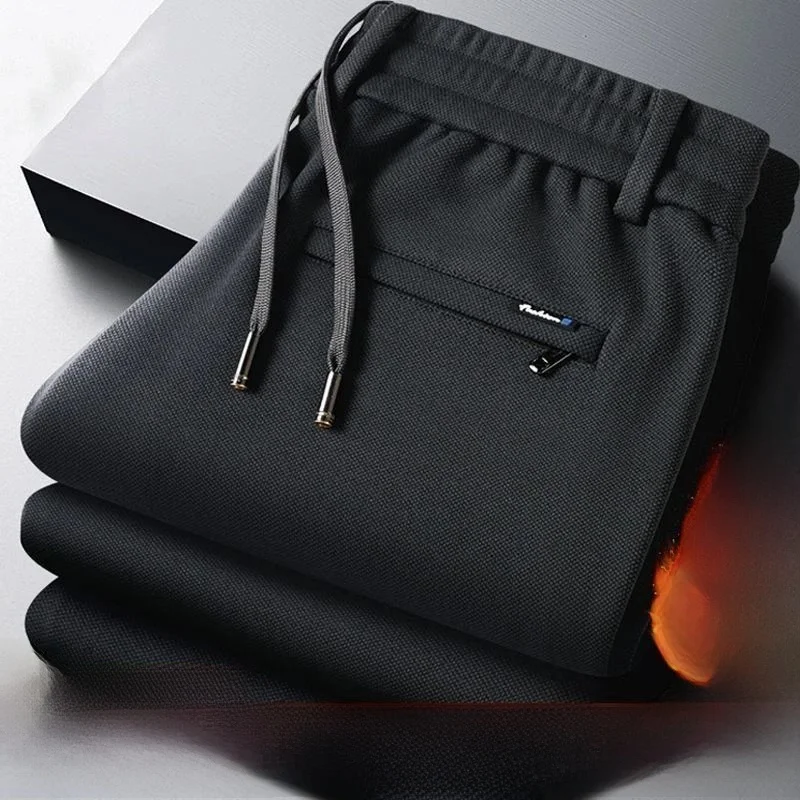 

Men's Winter Faion Loose Fce Lined Thi Busin Casual Sports Pants Warm Outerwear Low Waist Straight Leg Polyester