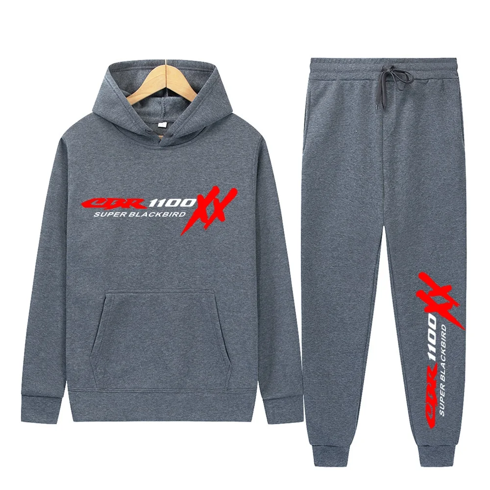 Men's 2Pcs Sets Fleece Sweatshirt Hoodies Pants CBR 1100 SUPER BLACKBIRD Motorcycles CBR 1100XX  Male Sportswear Unisex Ensemble