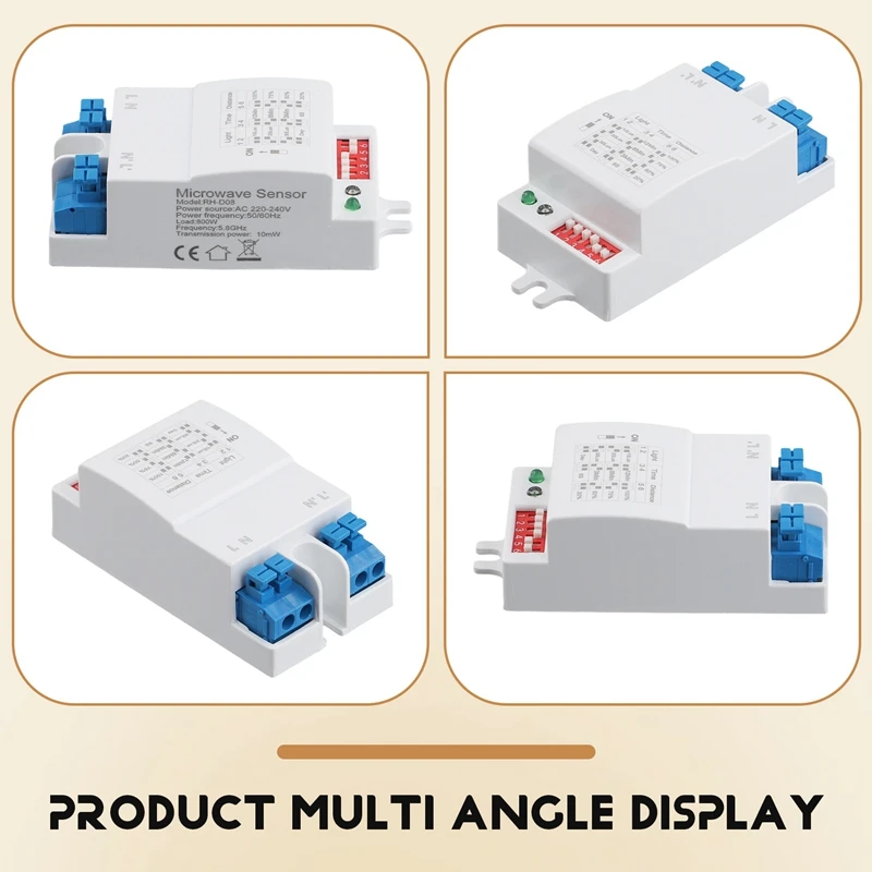 Microondas Radar Sensor Switch Controller, Indução do Corpo Humano, On Off, LED Light Sensor, 5-8m, AC 220-240V, 5.8Ghz