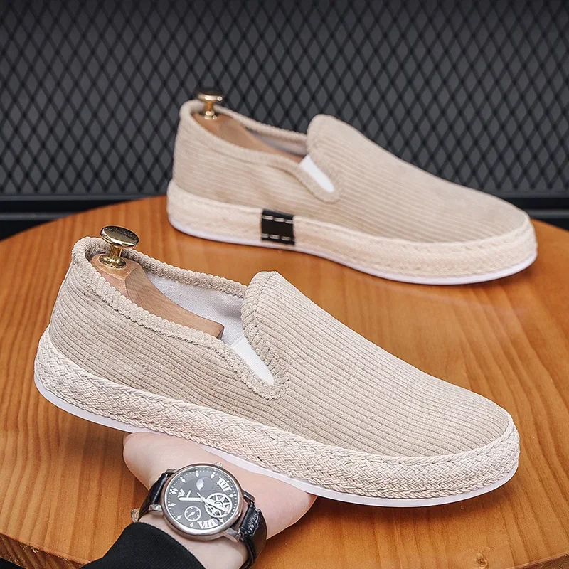 Zapatos de lona para hombre, estilo casual, sin cordones, para conducir, tipo pescador, con punta redonda, sin cuero, para ocio, novedad de primavera.
