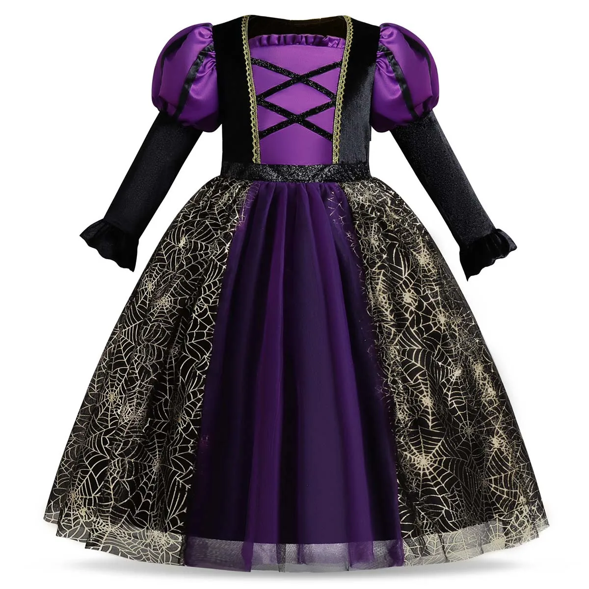 Halloween Kids Girls Purple Witch Cosplay Costume Dress