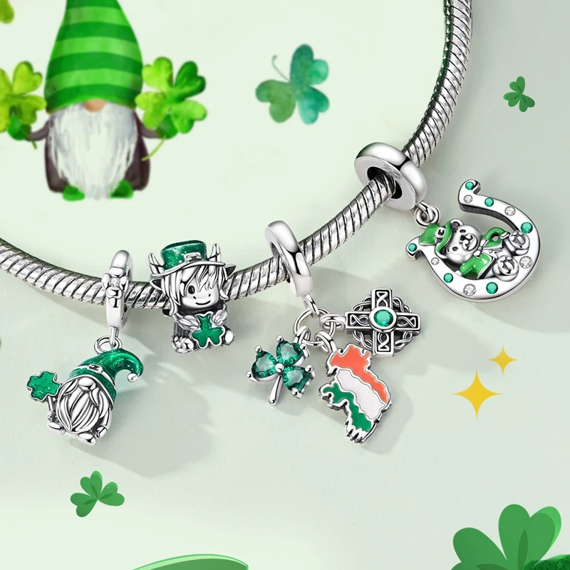 925 Silver Charms Ireland Map Highland Cow Leprechaun Pendant Beads Fit Original Bracelet Necklace Women Jewelry DIY