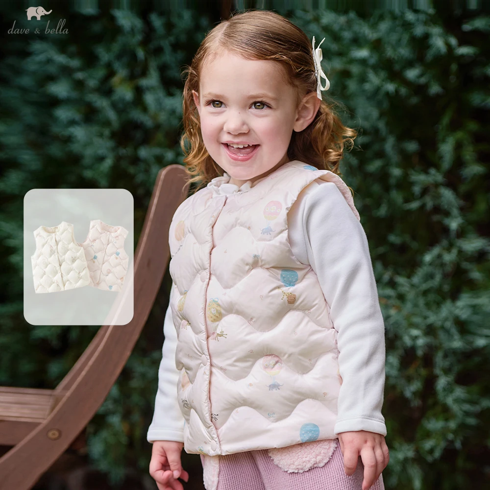 Dave Bella Girls Winter Warm White Down Parka Vest Children Thicken Down Sleeveless Coats Outwear Jacket Clothes DB4263800