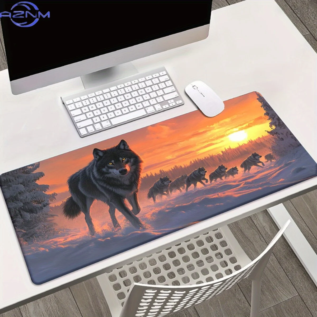 1pc Wolf in Sunset Pattern HD Printed Pad for Desk, Multi Functional XXL Mousepad, Keyboard Gaming Mouse Mats, Office Computer P