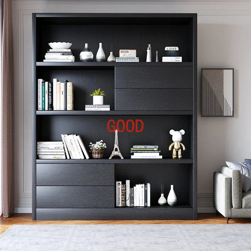 Simple Modern Nordic Partition Black Oak Storage Bookshelf Study Furniture