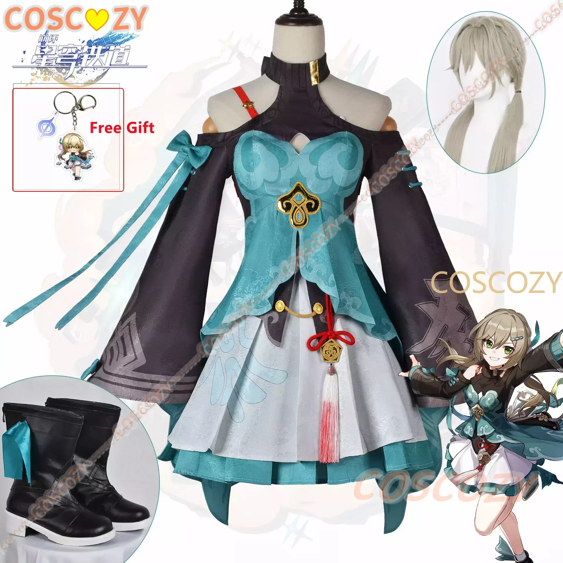 

Qingque Cosplay Costume Game Honkai Star Rail Cosplay Xianzhou Luofu Qing Que Costume and Wig Set Convention Cosplay Outfits