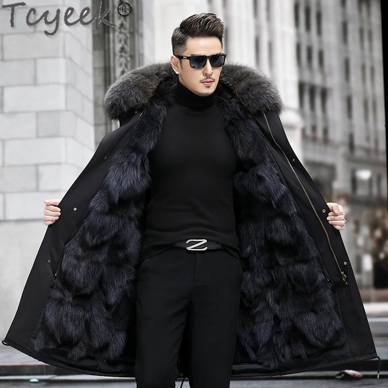 

Tcyeek Raccoon Fur Collar 2023 Warm Detachable Fox Fur Liner Parka Fur Jackets Men Clothing Fashion Winter Men's Jacket M-6XL