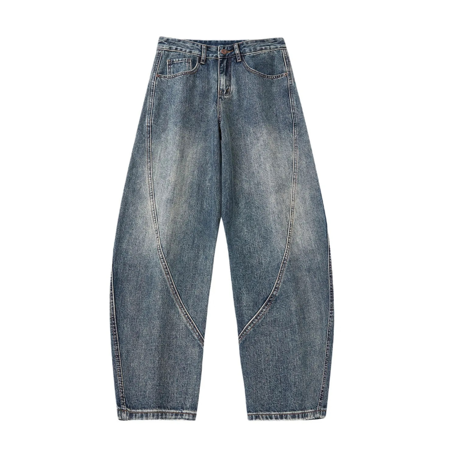Japanese style New Fashion Men's Blue Spliced Casual Trendy Simple Basic Loose Denim Trousers Male American Style Clothes Jeans
