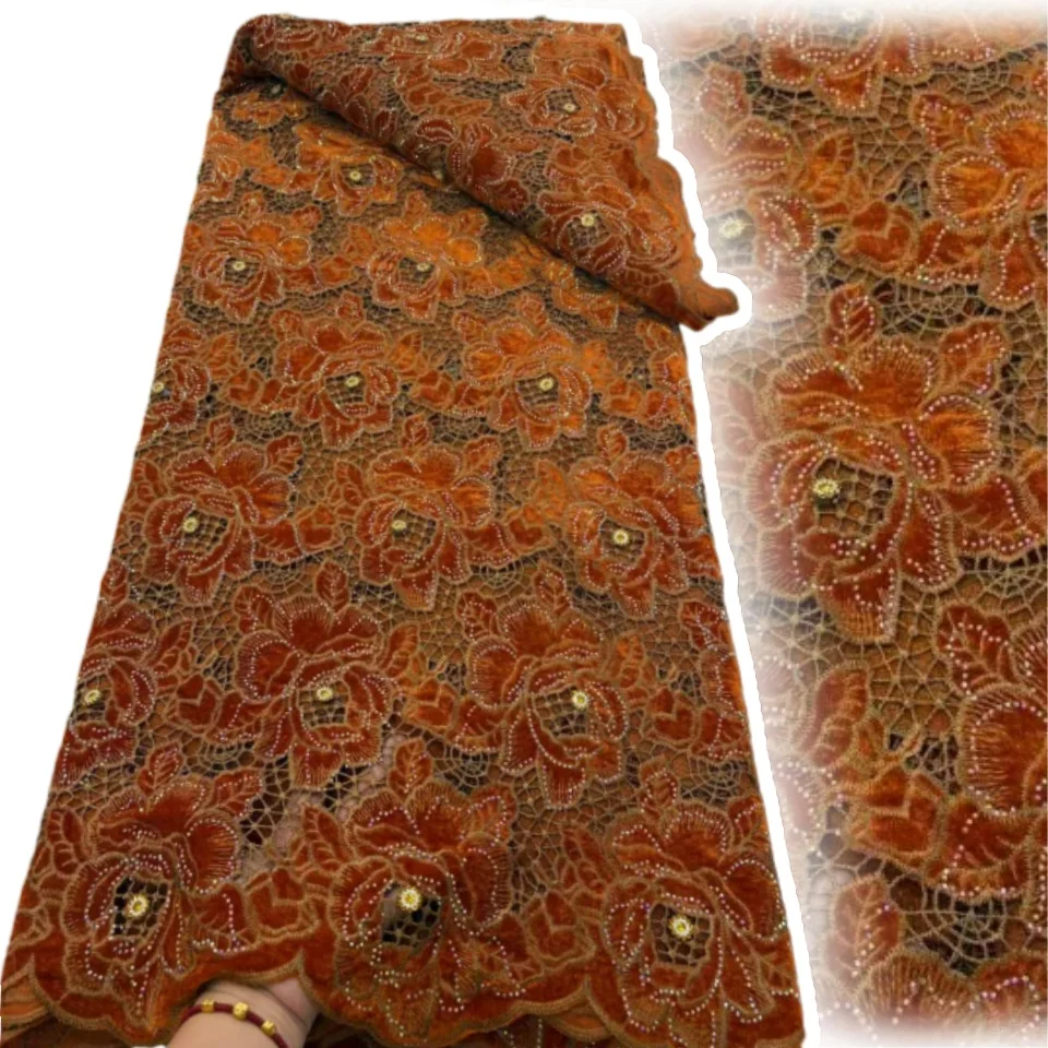 

African Stone Velvet Lace Fabric 2025 High Quality Nigerian Lace Fabric Embroidery Swiss Cord Lace for Wedding Sewing TP1625