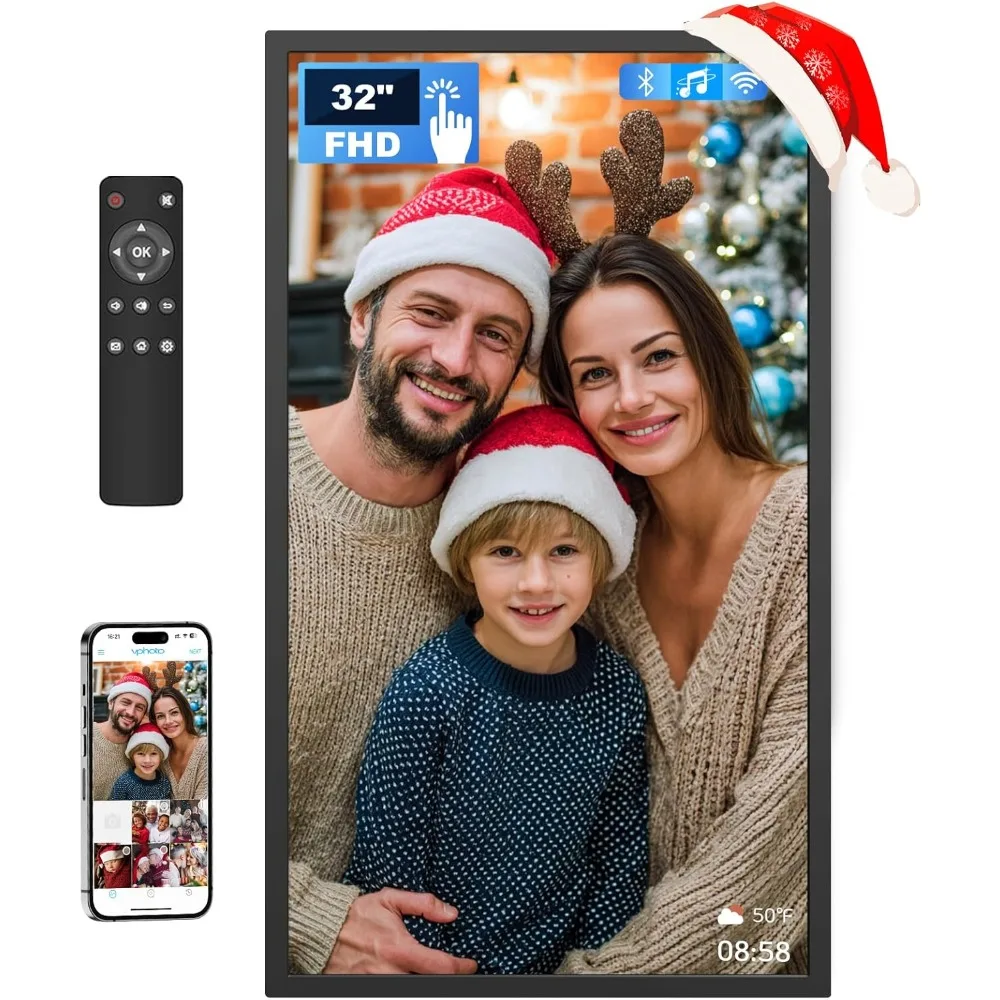 

32 Inch Digital Picture Frame with 1920x1080 FHD Matte Display WiFi Digital Photo Frame Remote Control 64GB Storage Auto