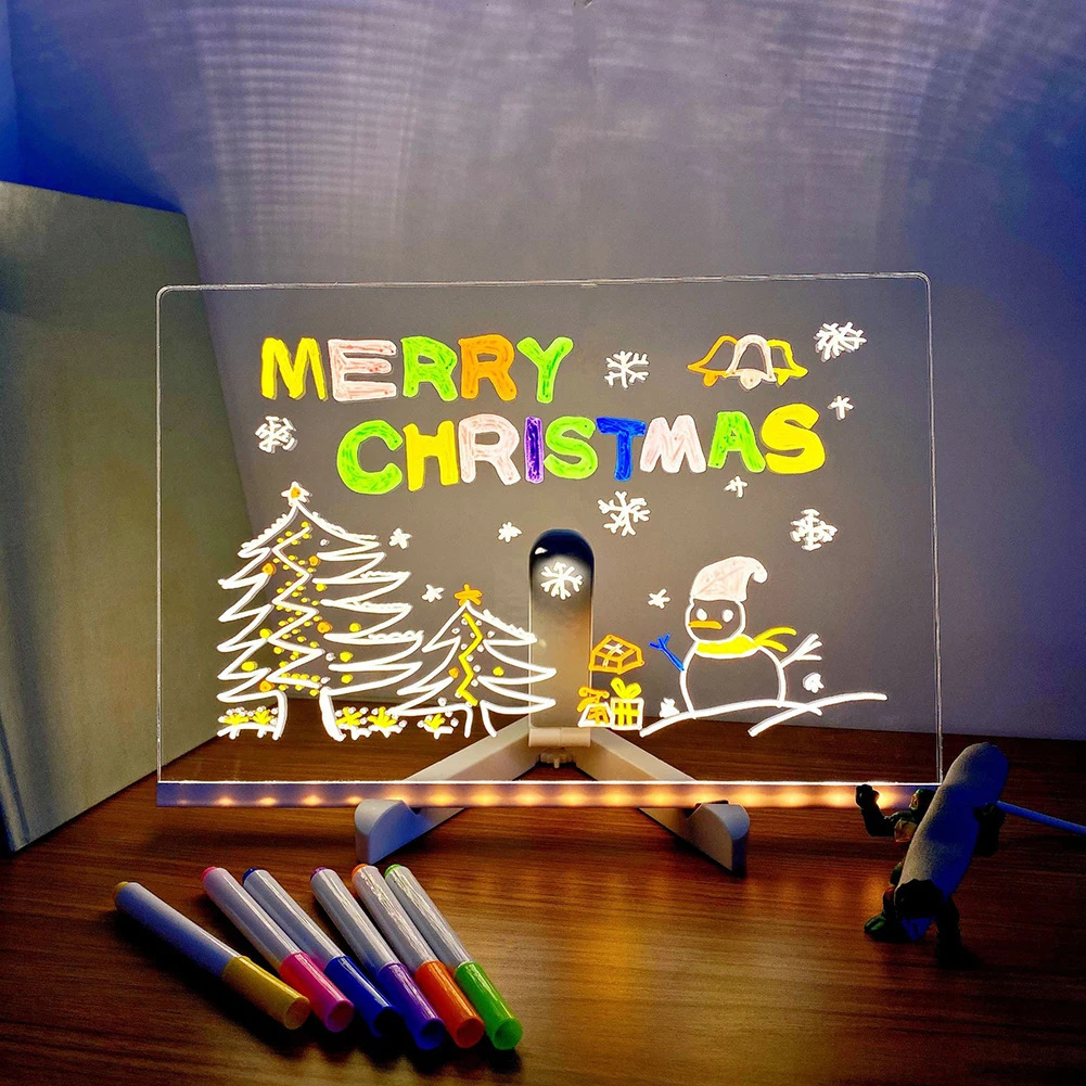 Transparent Luminous Acrylic Note Board USB LED Night Lights Erasable Write Message Board Calendar Desktop Ornaments Kids Gifts