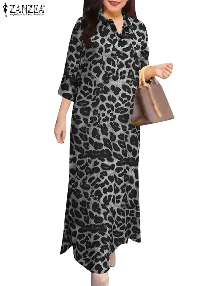 Stylish Autumn Sundress Women Long Shirt Dress Fashion Lapel Neck Leopard Dresses 2024 ZANZEA Casual Baggy Work Vestidos Robe