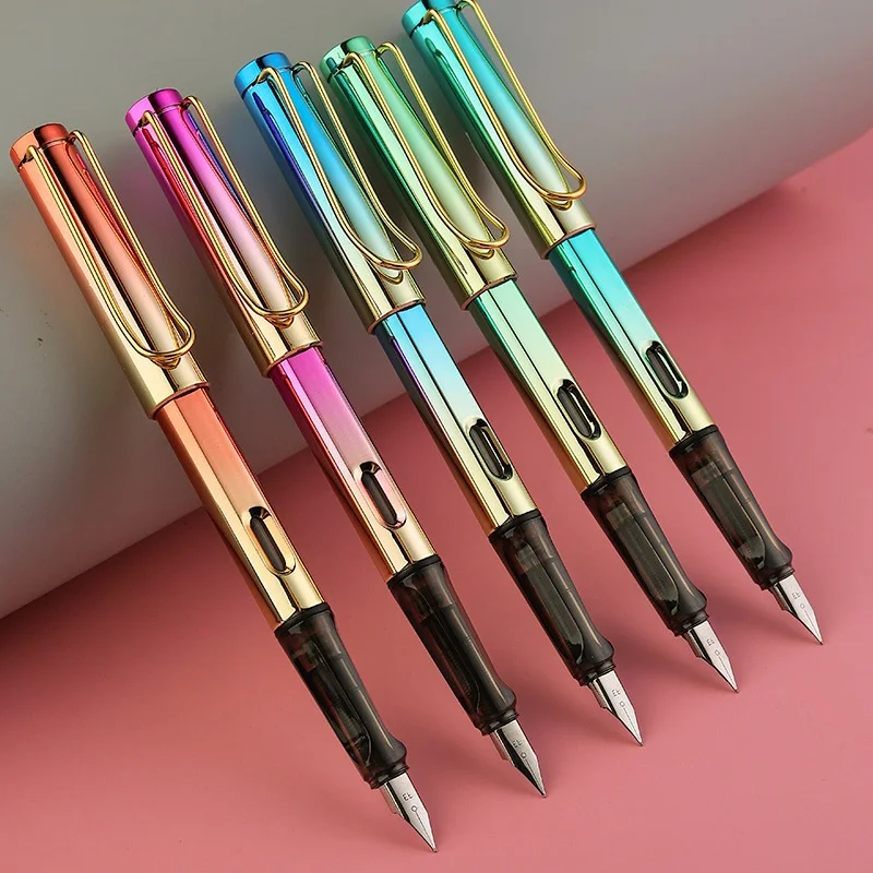 Fashion Metal Gradient Color Add Ink Sac 0.5mm Tip Fountain Pen Office School Supply Market Promotion Student Stationery Gift