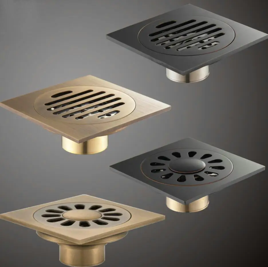 Antique-style copper bathroom anti-odor floor drain, brass vintage shower insect-proof drain, full copper bar balcony drain