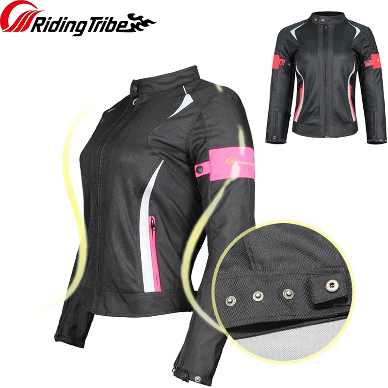 

Women's Motorcycle Jacket Summer Breathable Motorbike Riding Armor Jacket with 5pcs Protective Pads and Waterproof Liner JK-52